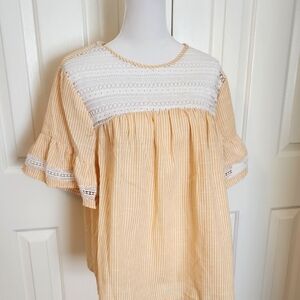 Chic Striped Blouse with Lace Detail